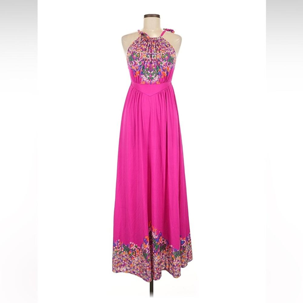 Vintage 70s Princess Raspanti Italy pink floral halter‎ maxi dress, size 8